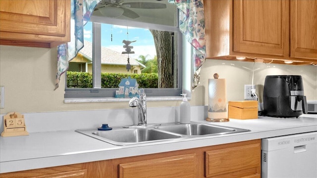 kitchen with ceiling fan, dishwasher, and sink