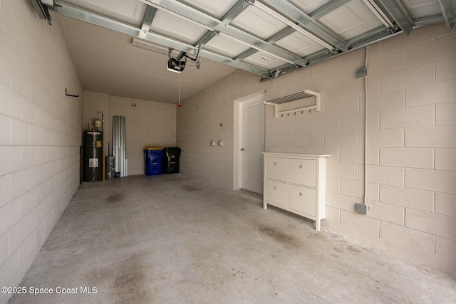 garage featuring a garage door opener and water heater