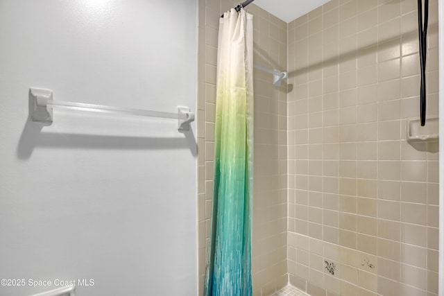 bathroom featuring a shower with curtain