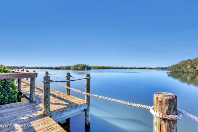 view of dock with a water view