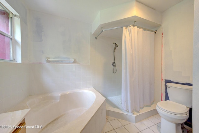 bathroom with toilet, tile patterned flooring, vanity, and a shower with shower curtain