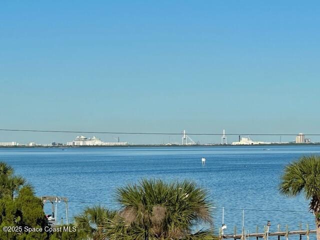 property view of water featuring a boat dock