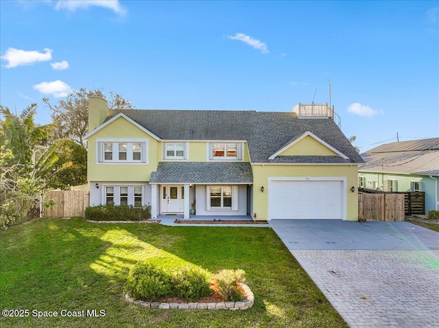 view of front of home with a garage and a front lawn