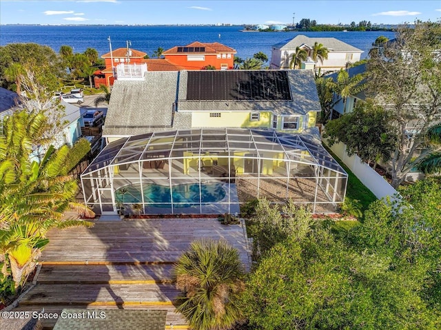 aerial view with a water view