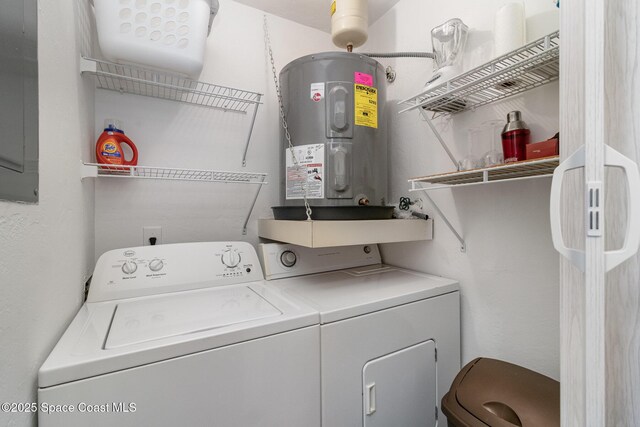 laundry room with washer and dryer and electric water heater