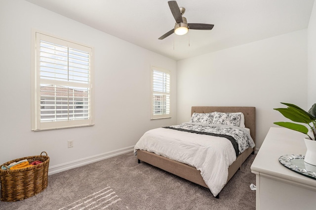 bedroom featuring ceiling fan and carpet floors