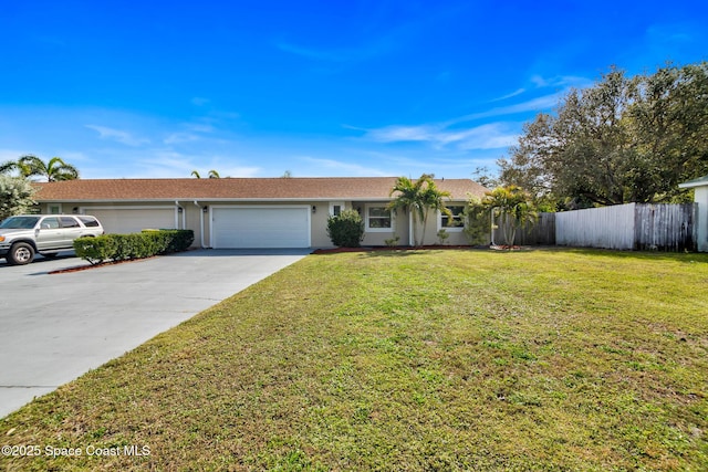 single story home with a garage and a front yard