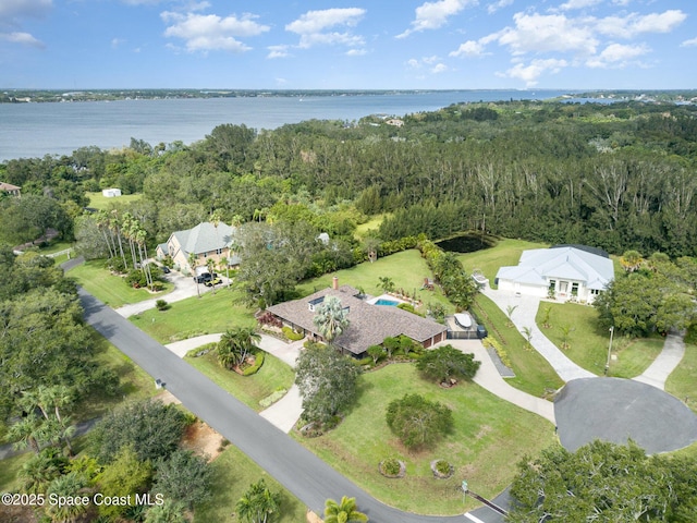 drone / aerial view featuring a water view