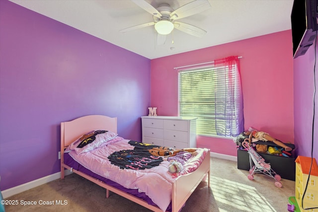 bedroom featuring carpet flooring and ceiling fan