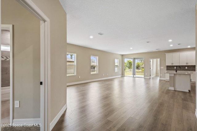 228 Dunlap Ave SE, Palm Bay, FL 32909 - unfurnished living room with visible vents, wood finished floors, a sink, baseboards, and recessed lighting