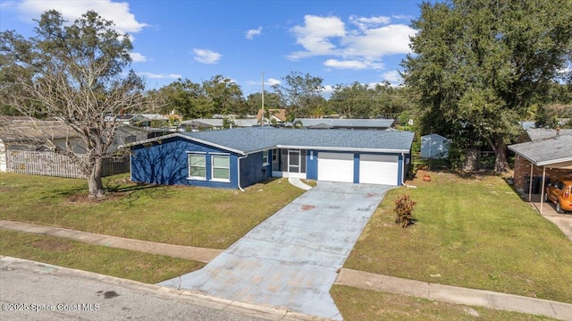 single story home featuring a front yard