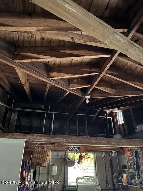 interior details featuring beam ceiling and wood ceiling