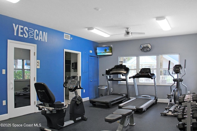 gym with ceiling fan