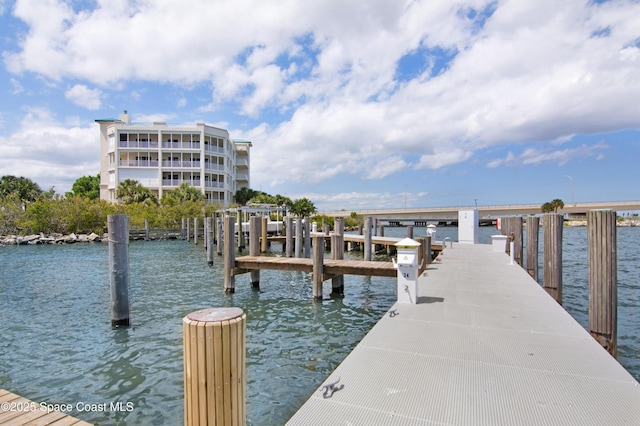 dock area featuring a water view