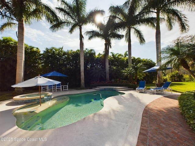 view of pool with an in ground hot tub and a patio area