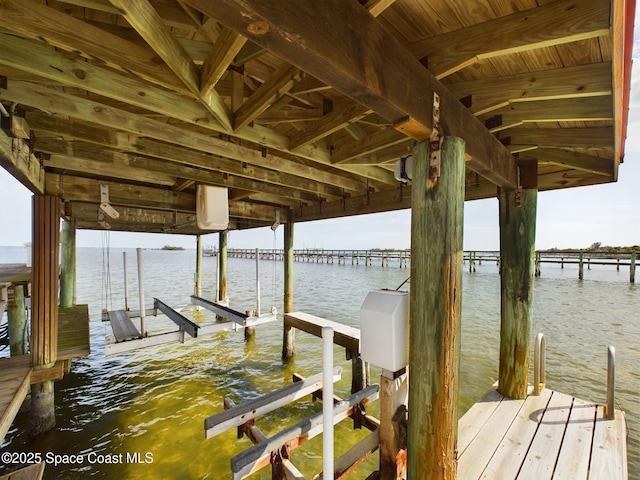 view of dock featuring a water view