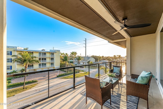 balcony with ceiling fan