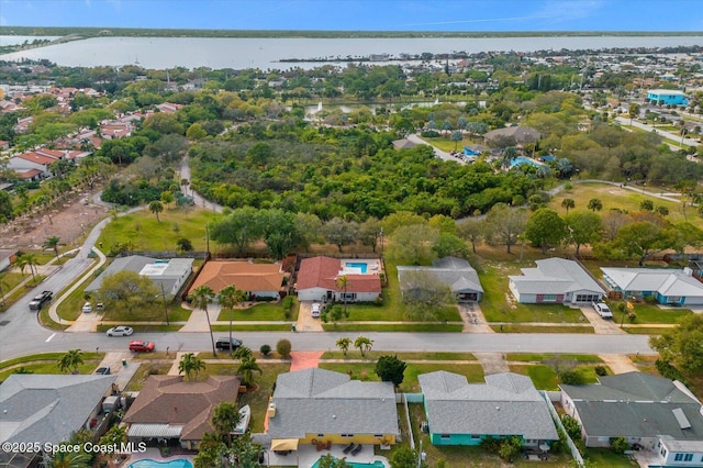 aerial view with a water view