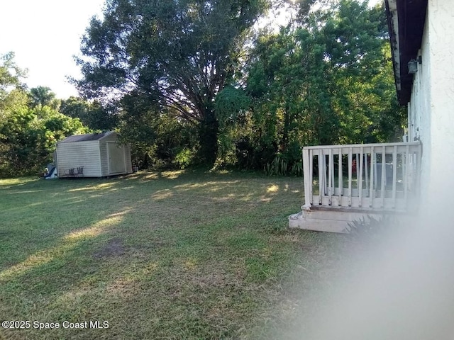 view of yard with a storage unit