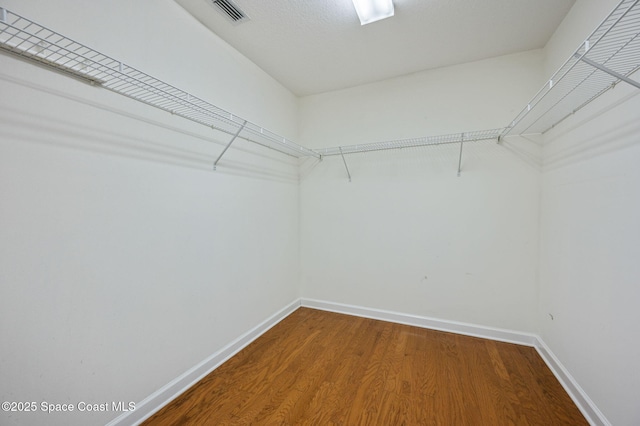 walk in closet with hardwood / wood-style flooring