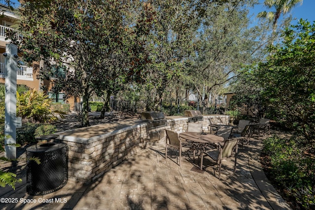 view of patio / terrace featuring an outdoor kitchen, grilling area, and central AC