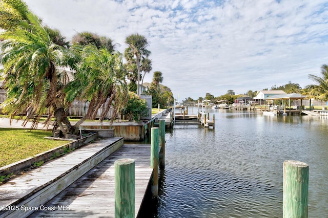 dock area featuring a water view