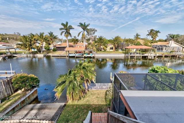 view of water feature featuring a dock