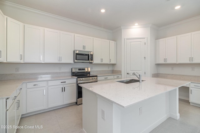 kitchen with white cabinetry, sink, and appliances with stainless steel finishes