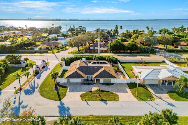 aerial view with a water view