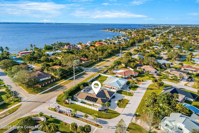 aerial view featuring a water view