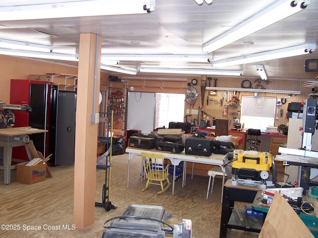 garage featuring a workshop area