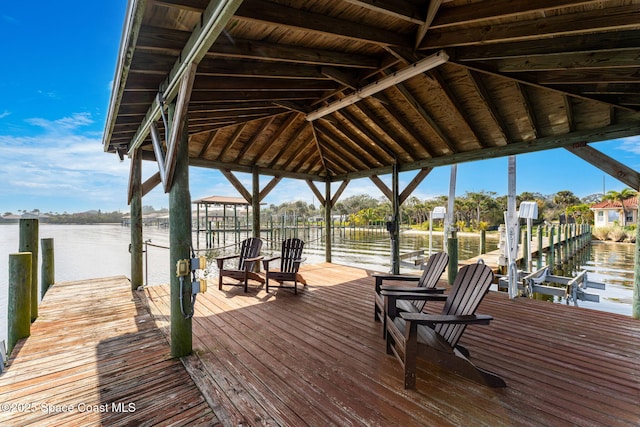 dock area featuring a water view