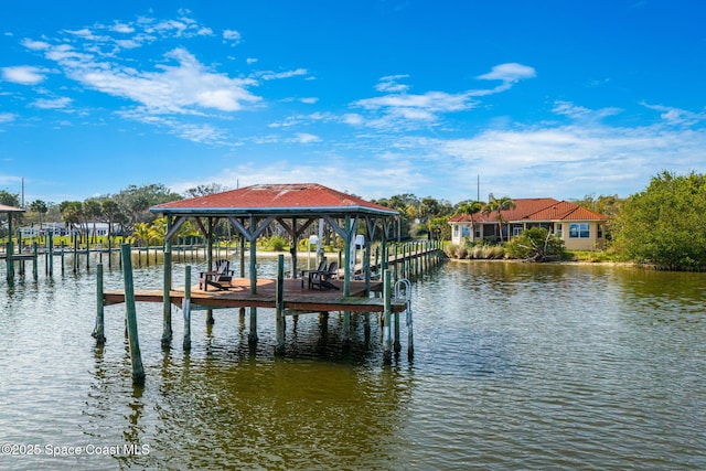 view of dock with a water view