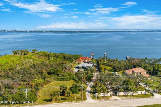 aerial view featuring a water view