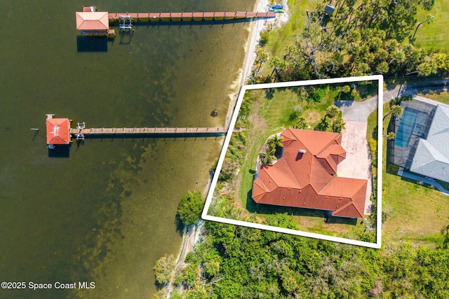 aerial view with a water view