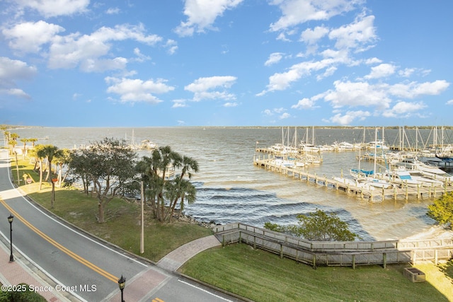 property view of water featuring a dock