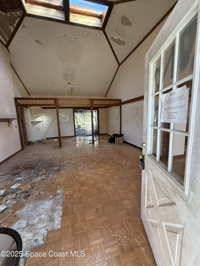 interior space with parquet flooring