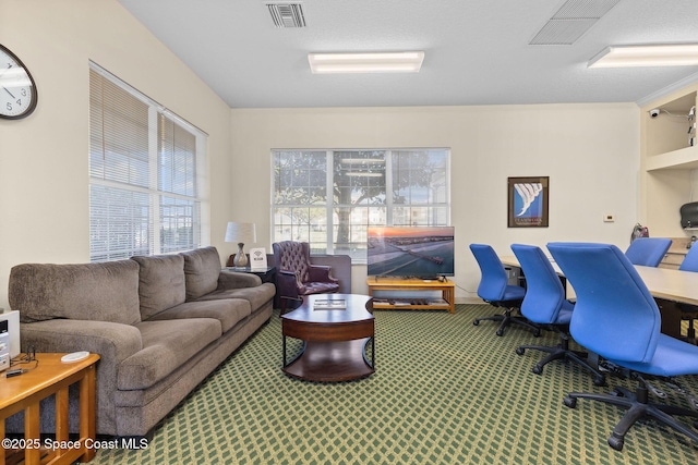 view of carpeted home office