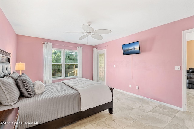 bedroom featuring ceiling fan