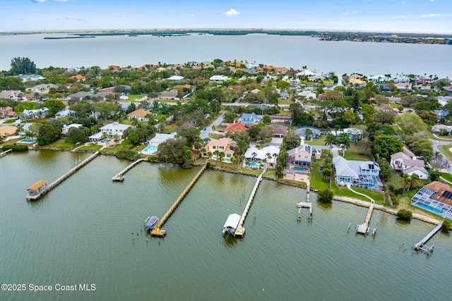 bird's eye view featuring a water view