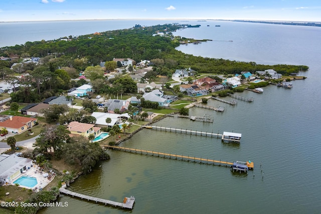 drone / aerial view featuring a water view