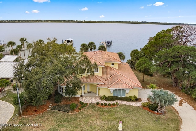 bird's eye view featuring a water view