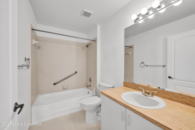 full bathroom featuring shower / tub combination, vanity, and toilet