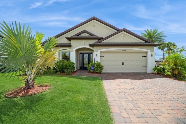 view of front of home with a front lawn