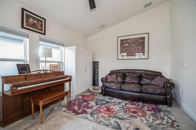 living room with lofted ceiling