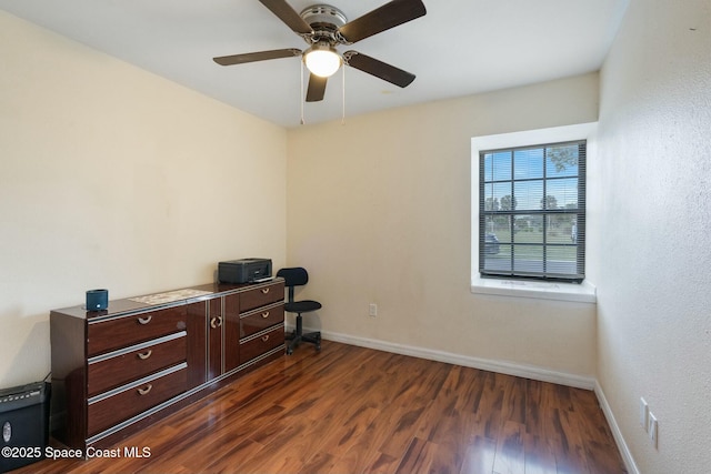 bedroom featuring ceiling fan and dark hardwood / wood-style floors