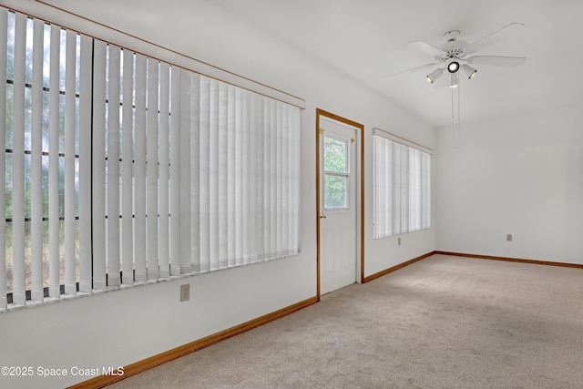 spare room featuring ceiling fan and carpet floors