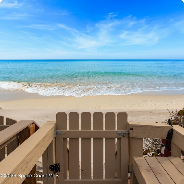 view of water feature featuring a beach view