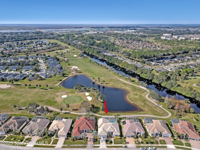 aerial view with a water view