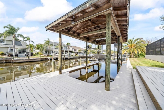 view of dock with a water view